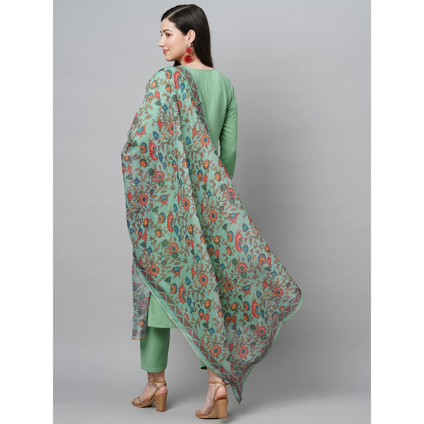 ANNI DESIGNER Women's Cotton Blend Solid Straight Kurta with Pant & Dupatta (Authentic-Pista_XL_Pista_X-Large)