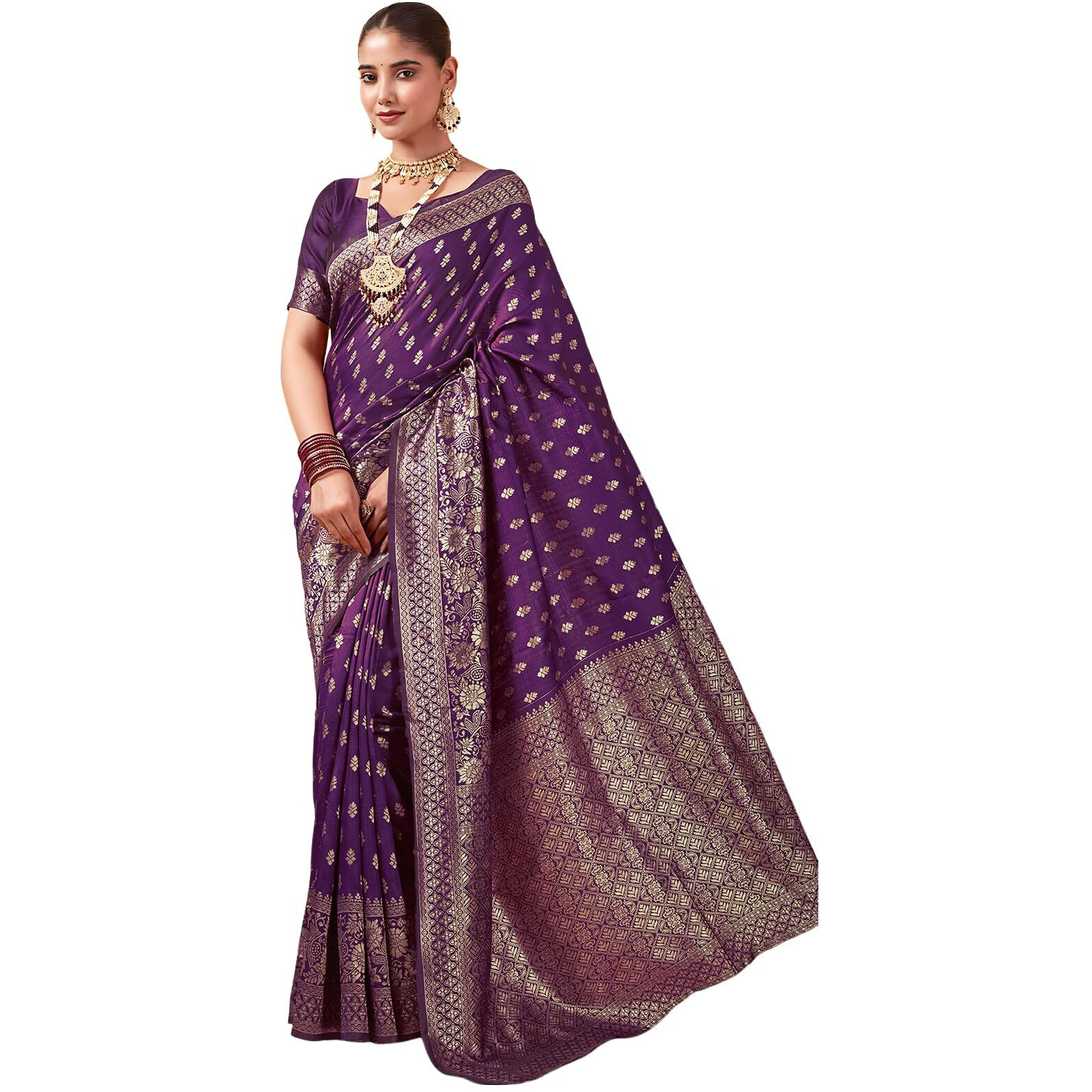 SAMAH Women's Woven Art Silk Saree (3589S230N_Dark Magenta)