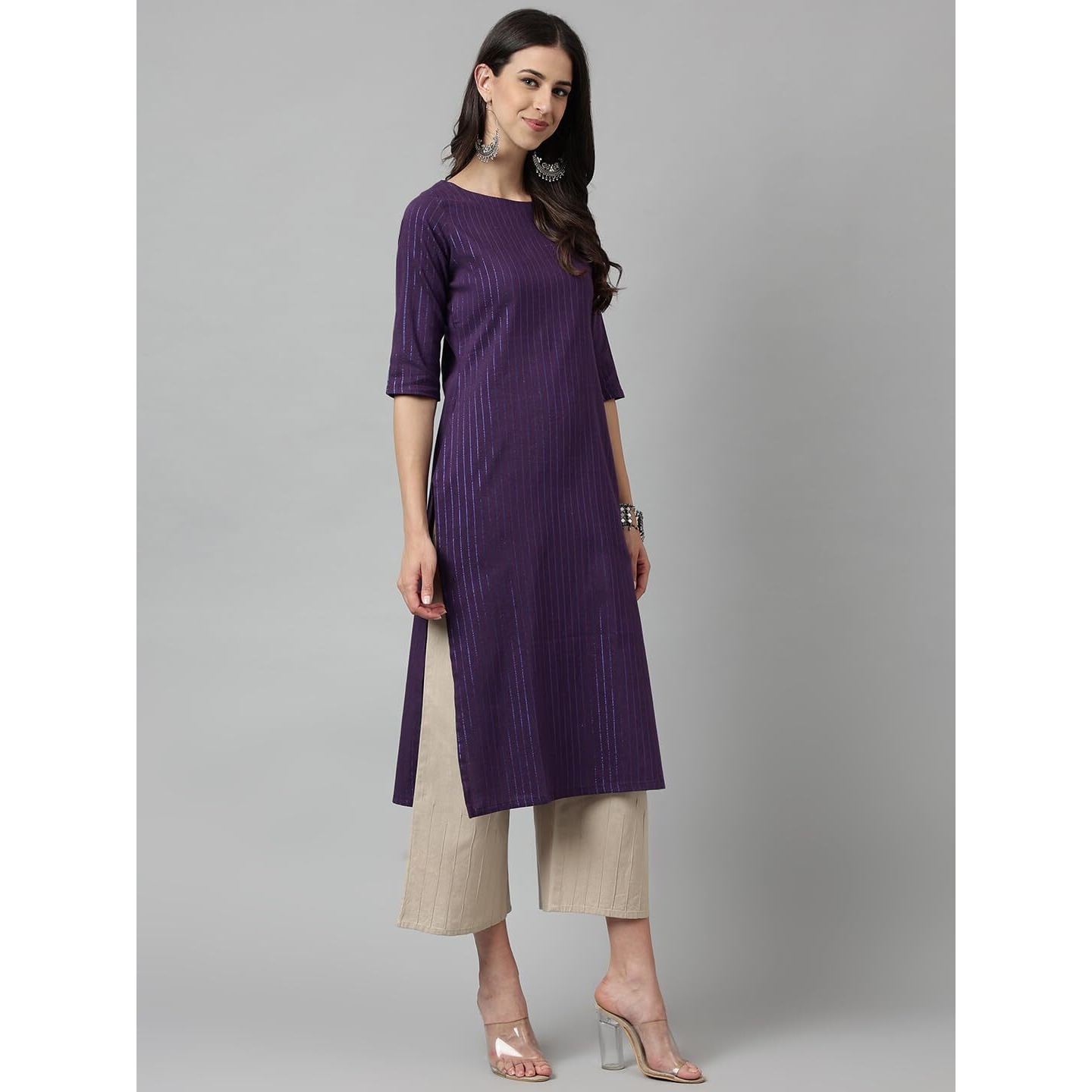 Hritika Women's Violet Stripes Printed Cotton Blend Casual Kurta_(HRKR5_HRK0014VOLT_L)