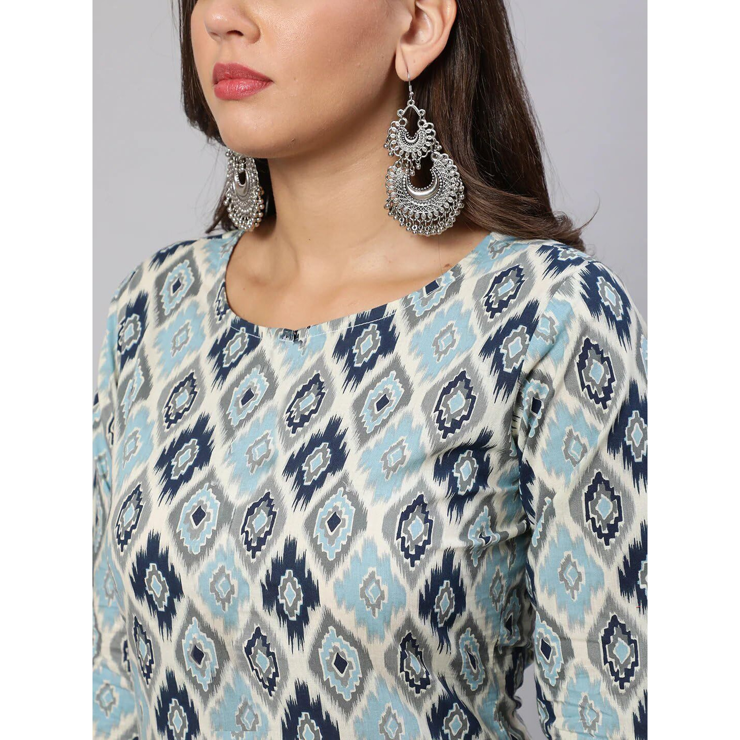 Bollyclues Women's Printed Crepe Straight Printed Kurti(BC-COK) Blue