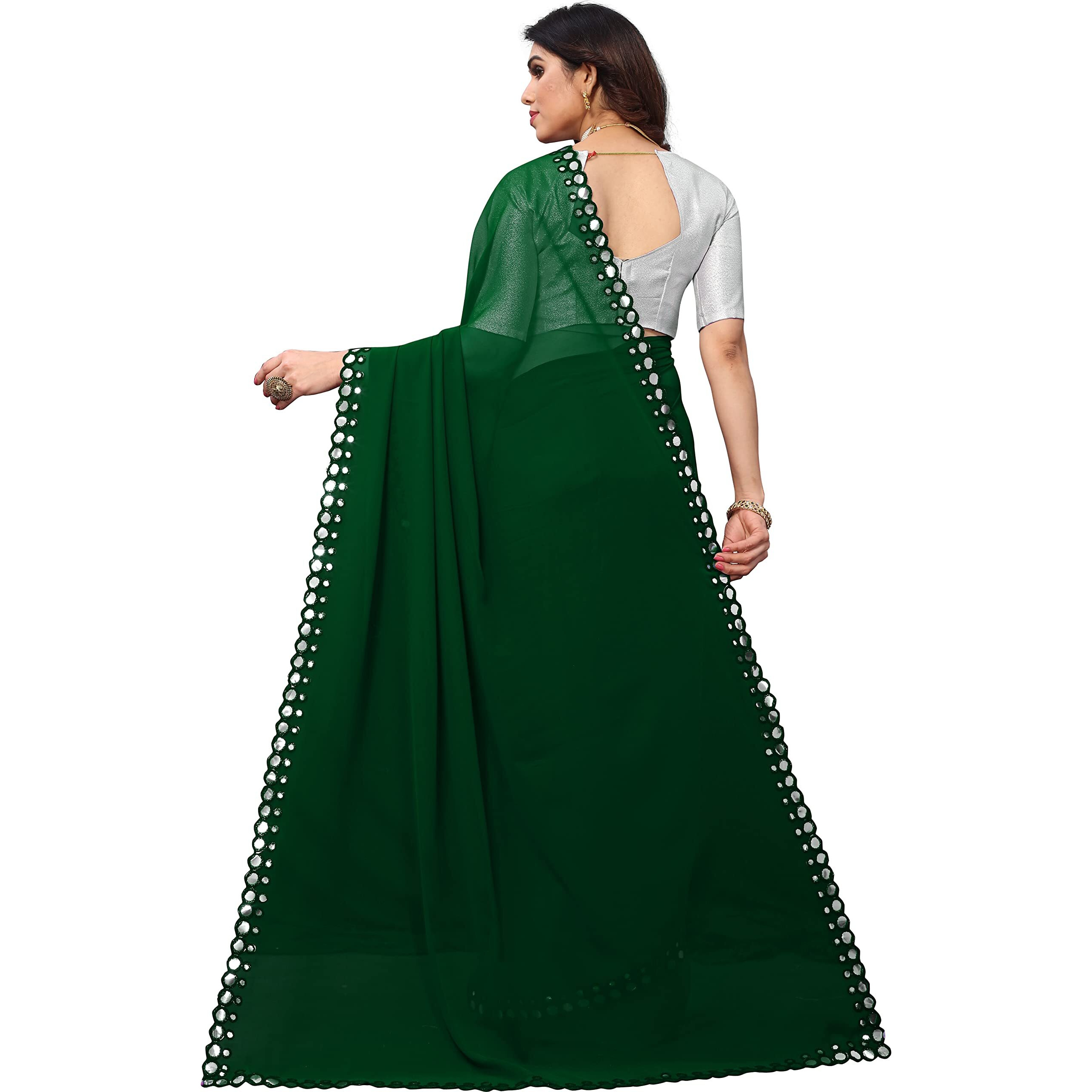 Florely Women's Designer Georgette (Mirror Saree_Colors_14_Green)
