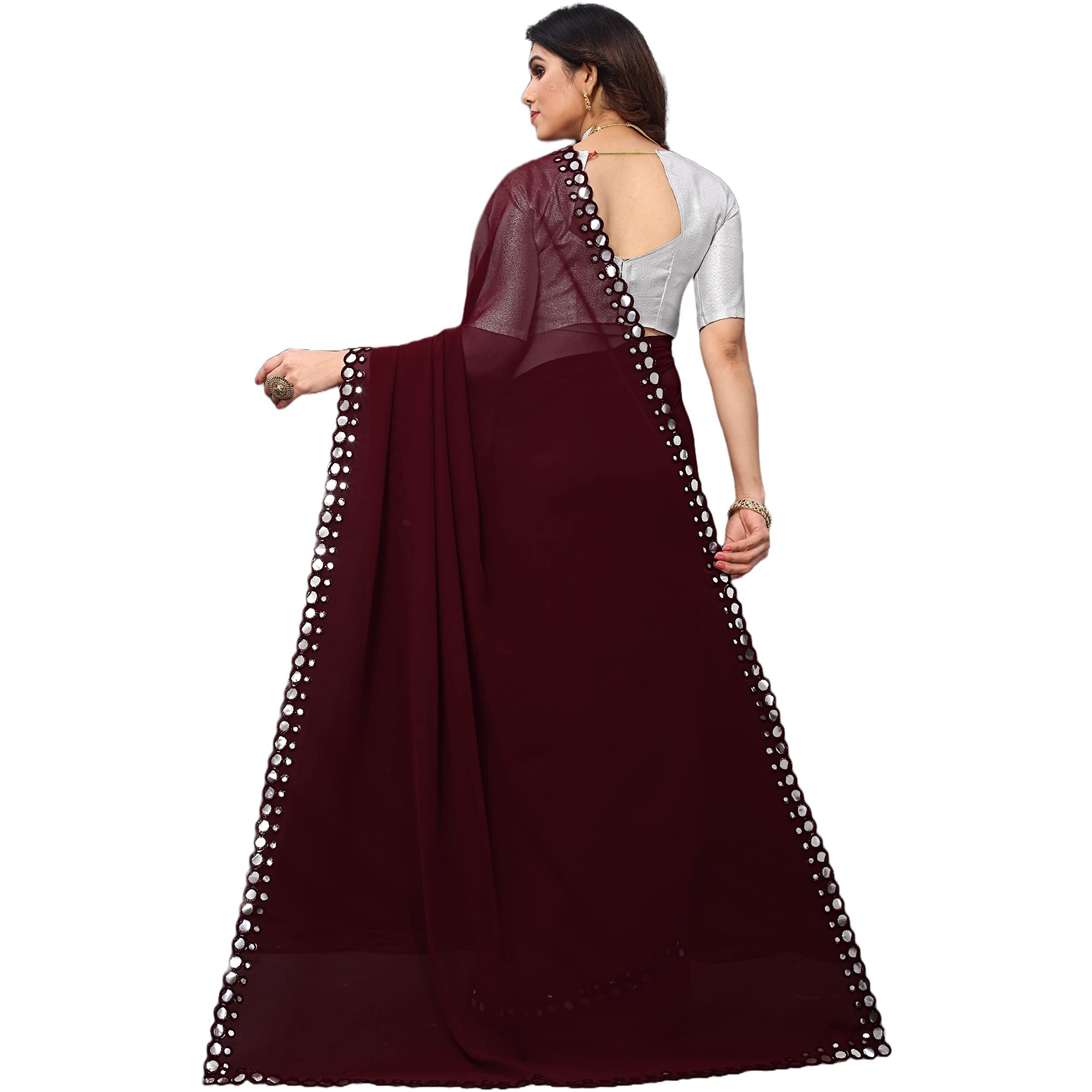 Florely Women's Plain Georgette (Mirror Saree_Colors_14_Maroon)