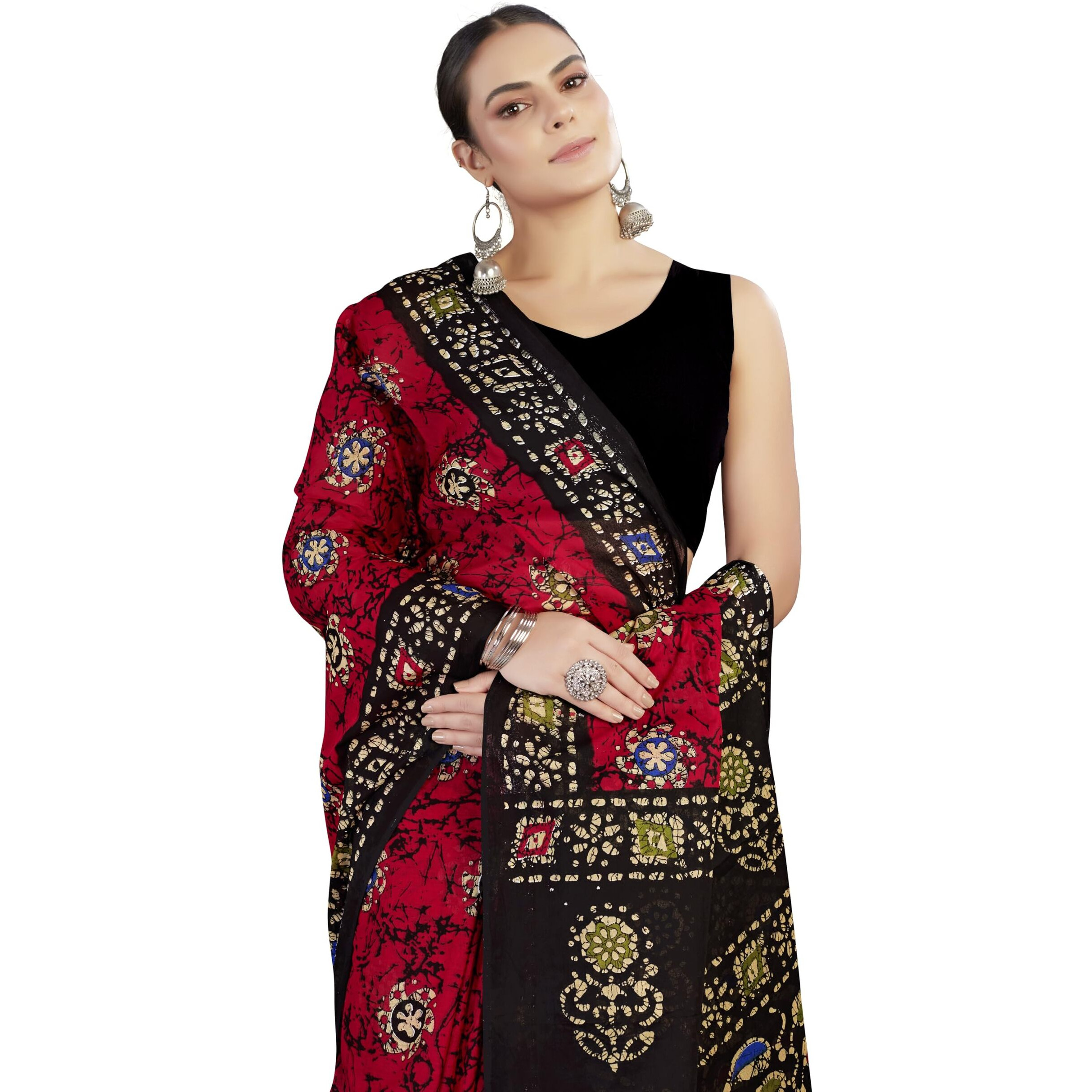 Tamaira Fashion Women's Plain Cotton Saree (AB47_Red