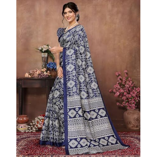 Yashika Women's Latest Woven Printed Art Silk Saree with Unstitched Blouse Material-Suitable for All Indian Weddings and Festivals (AZ-YS-P1-URMILA-YASHODA-Parent_Navy)