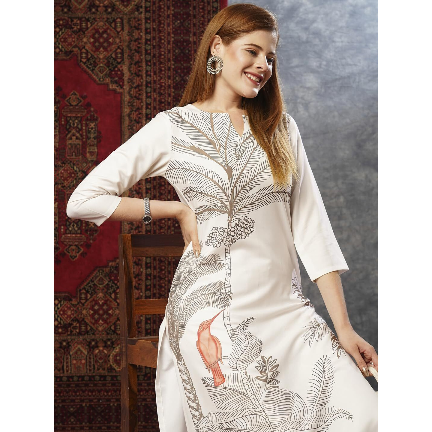 ANNI DESIGNER Women's Cotton Blend Straight Printed Kurta with Pant (Nenisha Cream-JL_M_Cream_Medium)