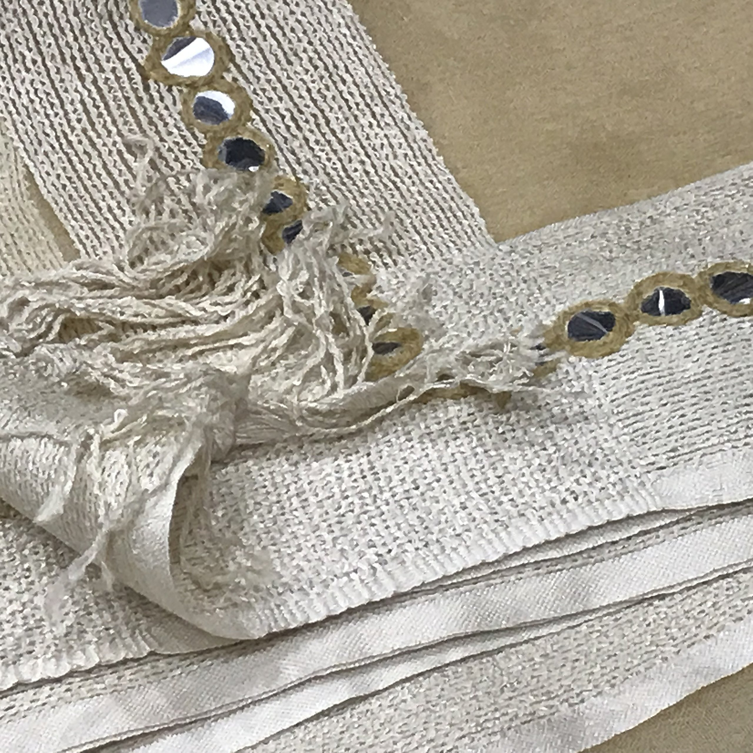RANI SAAHIBA Bhagalpuri Mirror Work Organza Tissue Dupatta (SKRDD1403_Ecru)