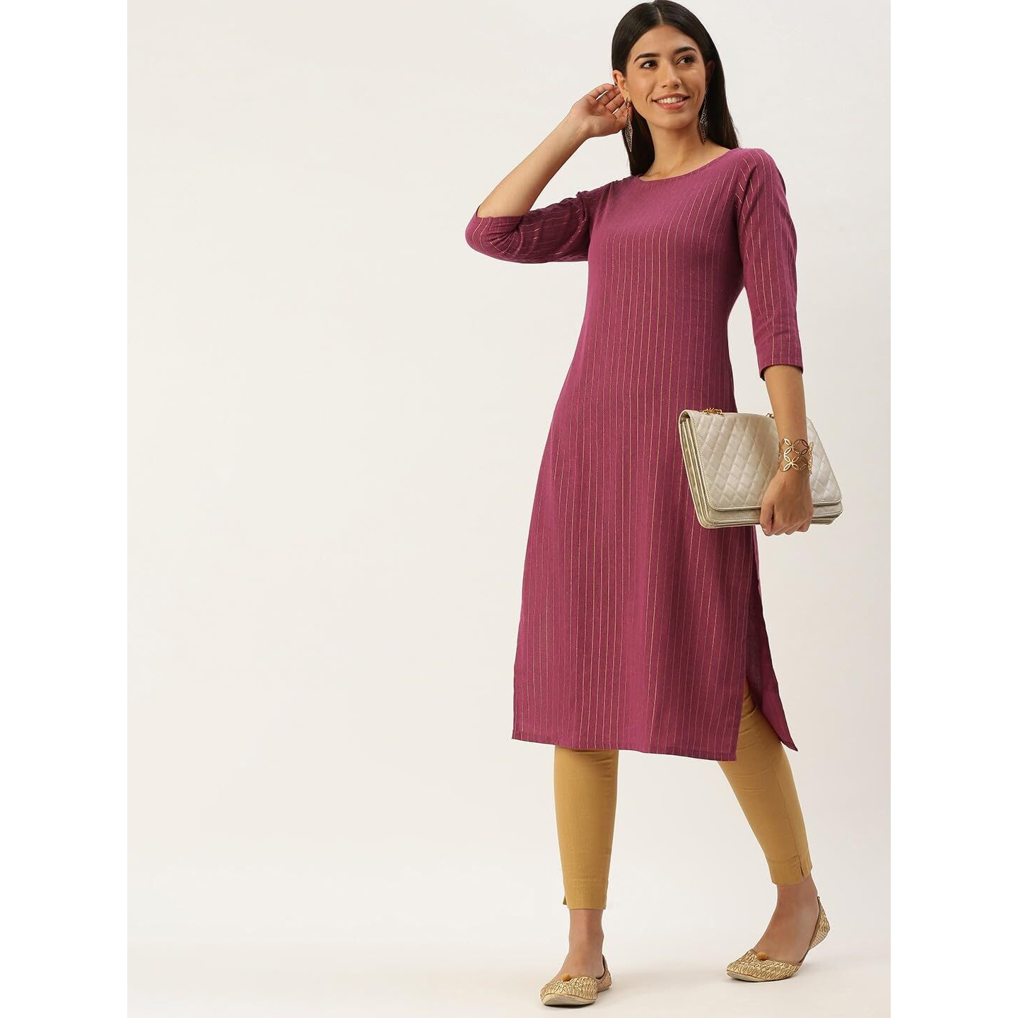 Hritika Women's Pink Solid Printed Cotton Blend Casual Kurta_(HRKR5_HRK0014RANI_XXL)