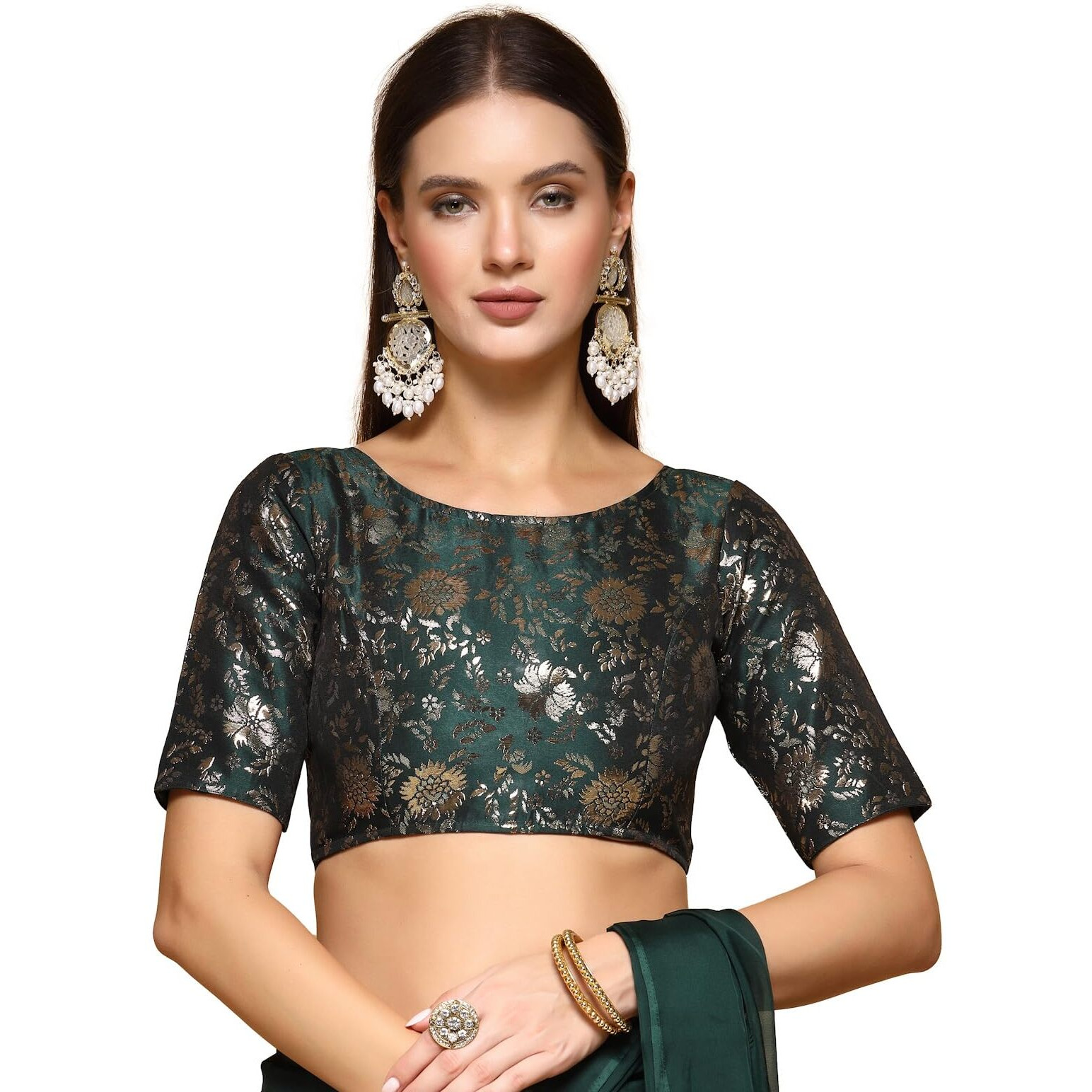 OOMPH Readymade Blouse for Women, Brocade, Boat Neck, rbbl510