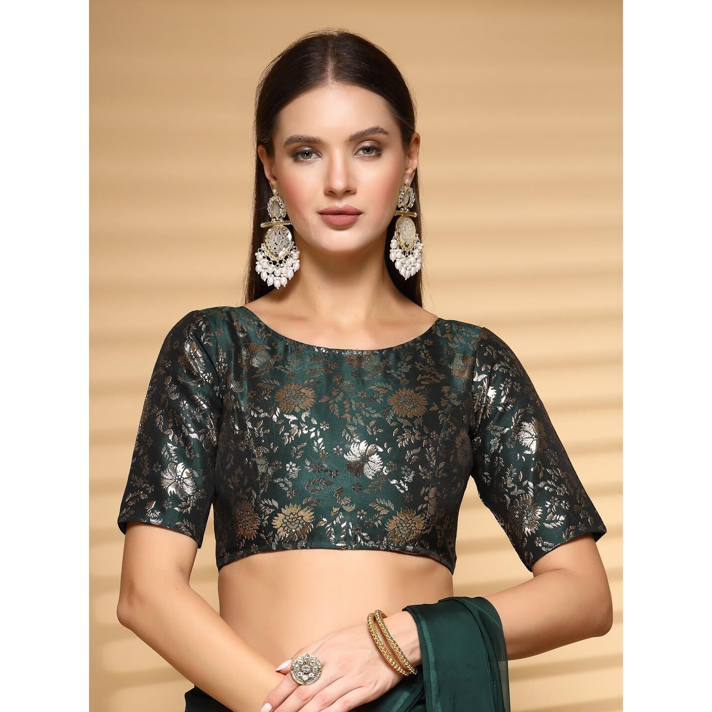 OOMPH Readymade Blouse for Women, Brocade, Boat Neck, rbbl510