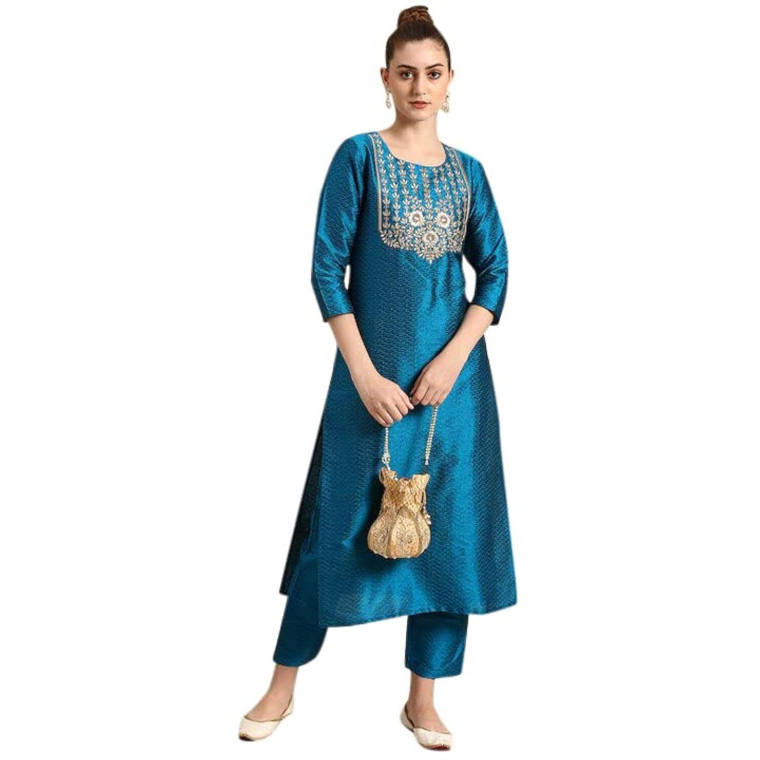 LookMark Women's Silk Blend Straight Kurta with Pant