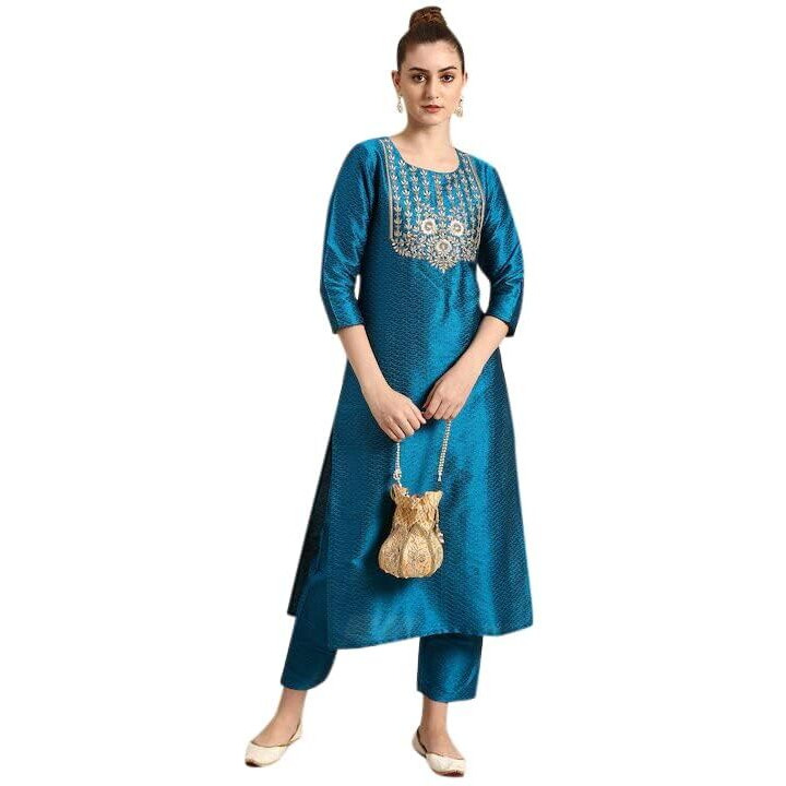 LookMark Women's Silk Blend Straight Kurta with Pant