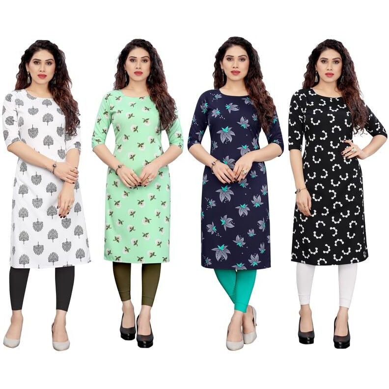 KHILORI Women's Printed Regular Kurta 4 Crepe Kurti 12-13-14-15 S_Multi