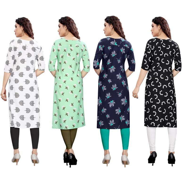 KHILORI Women's Printed Regular Kurta 4 Crepe Kurti 12-13-14-15 S_Multi