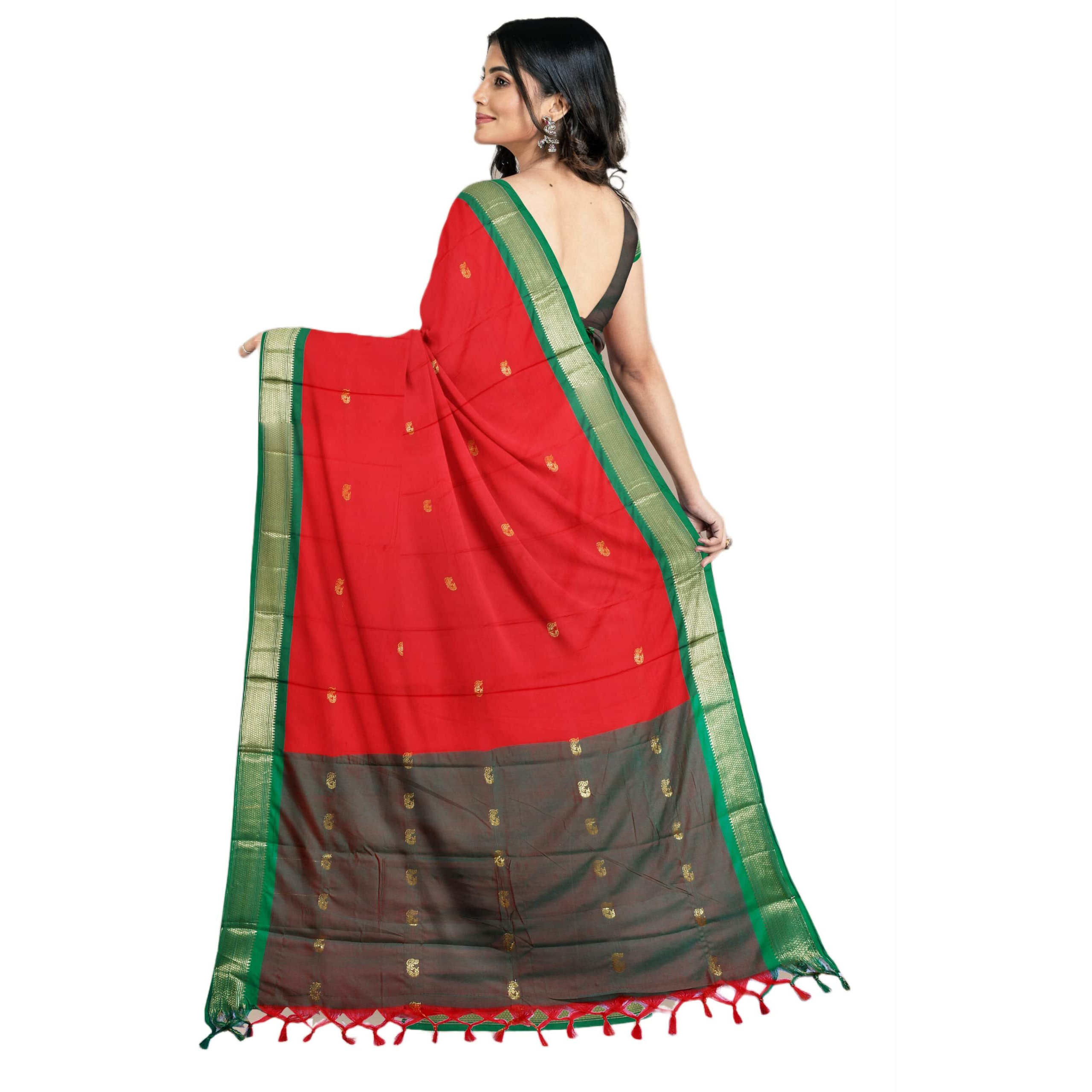 Florely Women's Paithani Cotton Silk Saree With Unstiched Blouse Piece
