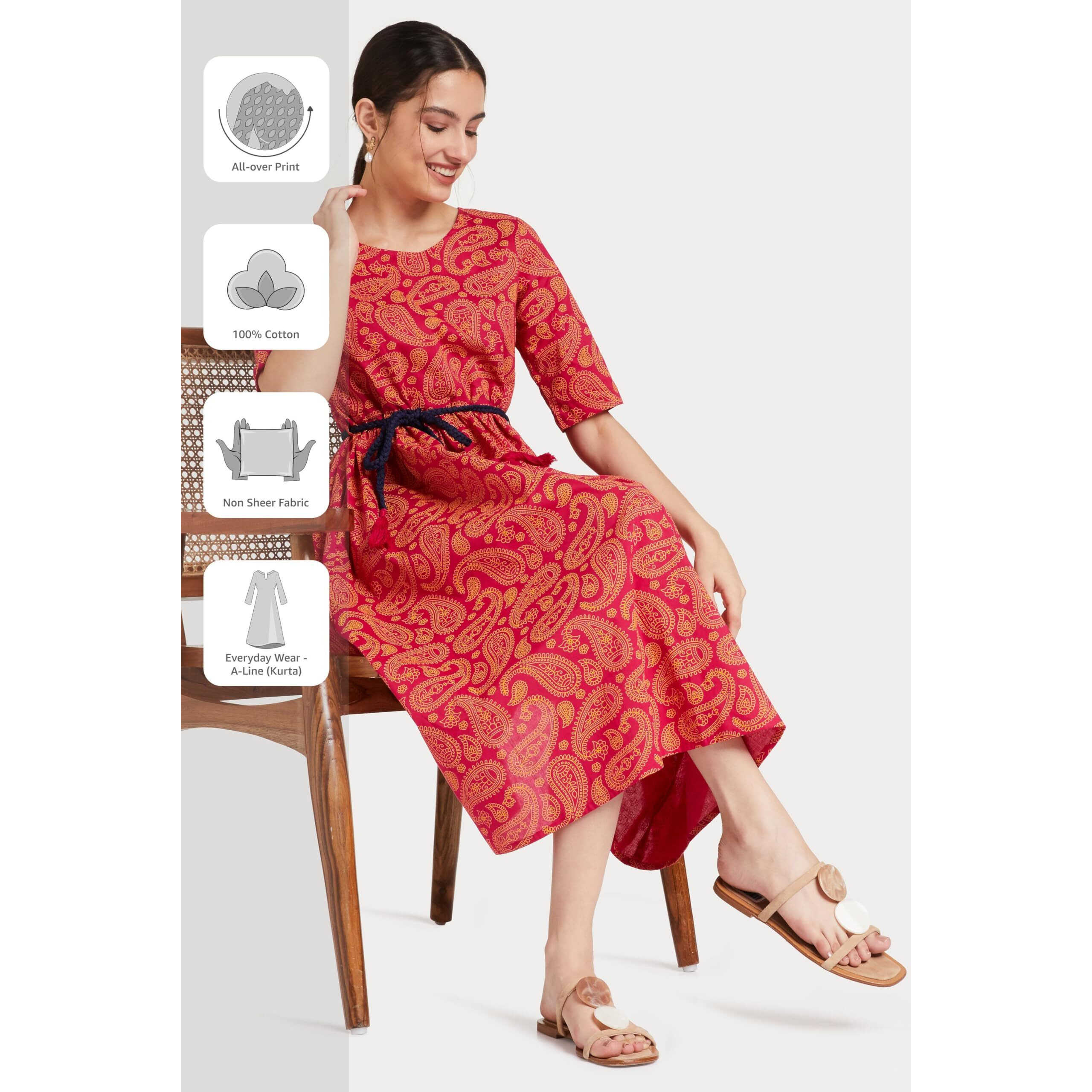 Amazon Brand - Myx Women's Cotton Paisley Regular Kurti (SS19MYXDR032B2_Pink_S)