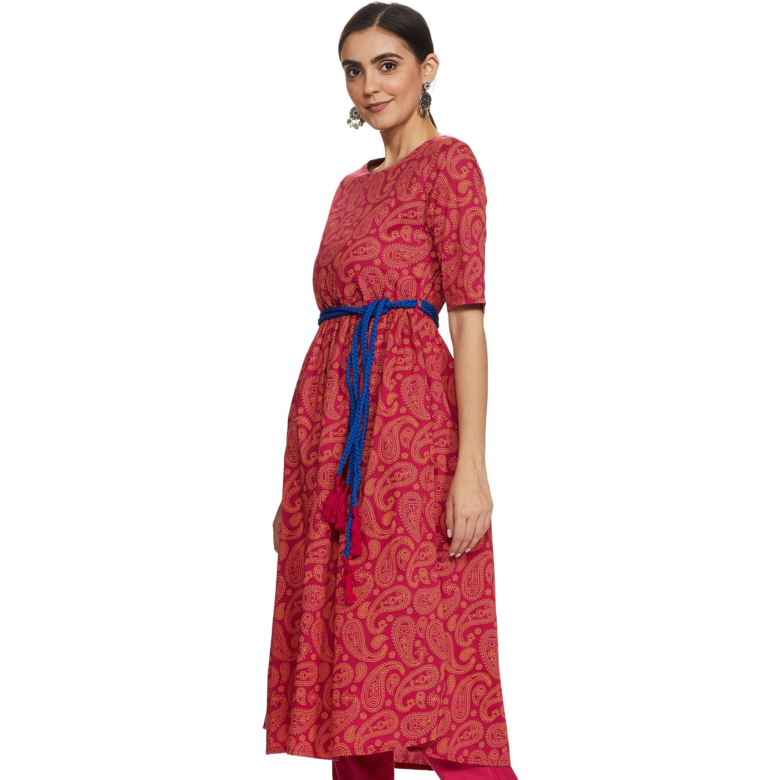 Amazon Brand - Myx Women's Cotton Paisley Regular Kurti (SS19MYXDR032B2_Pink_S)