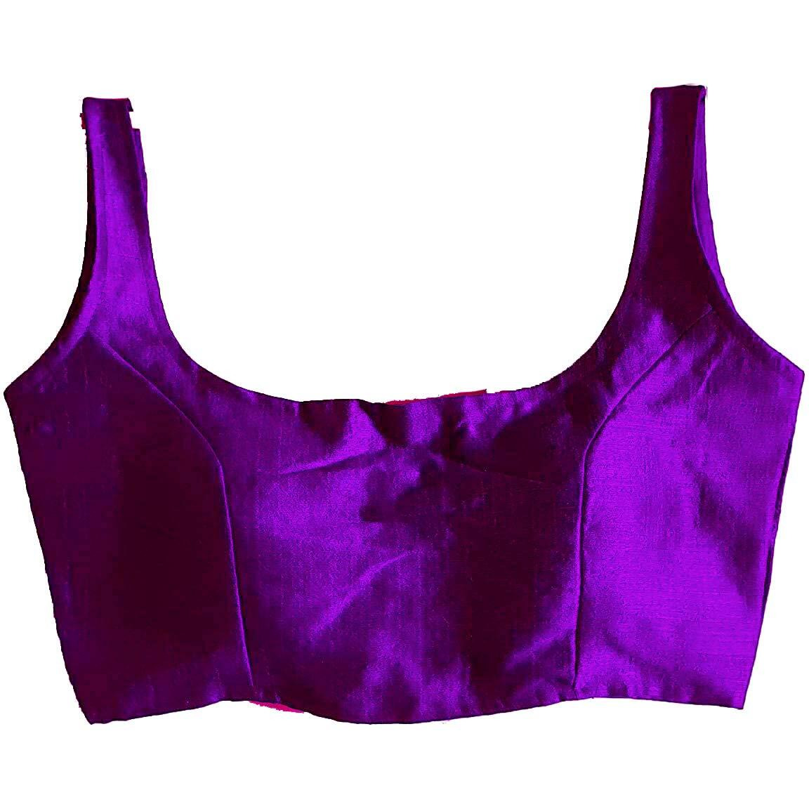 Vihu Fashion Women's Silk Solid Sleeveless Regular Blouse (bb 2 Shade Purple 38)