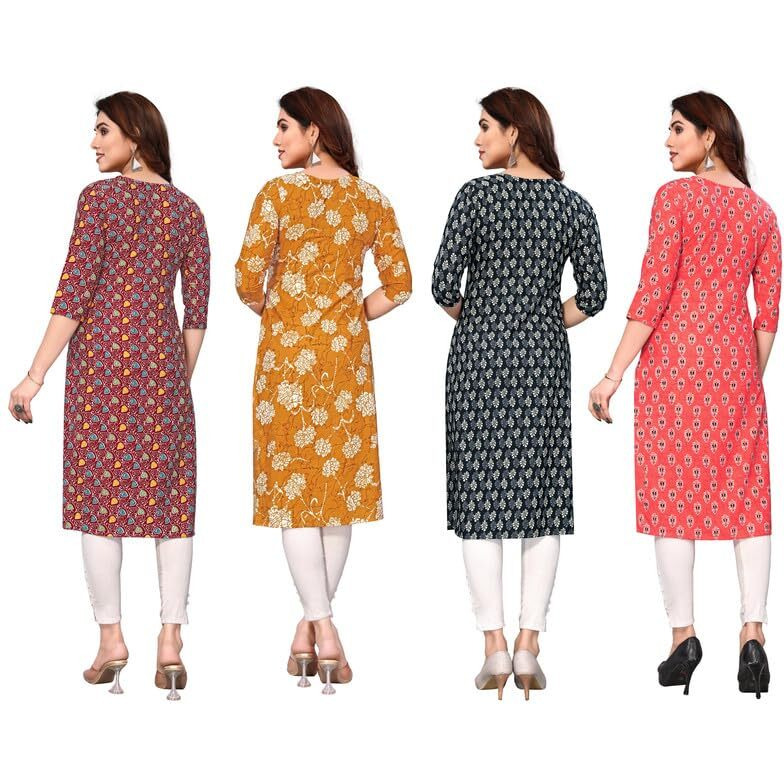 KHILORI Women's Printed Regular Kurta 4 Crepe Kurti 46-47-48-49 XL_Multi