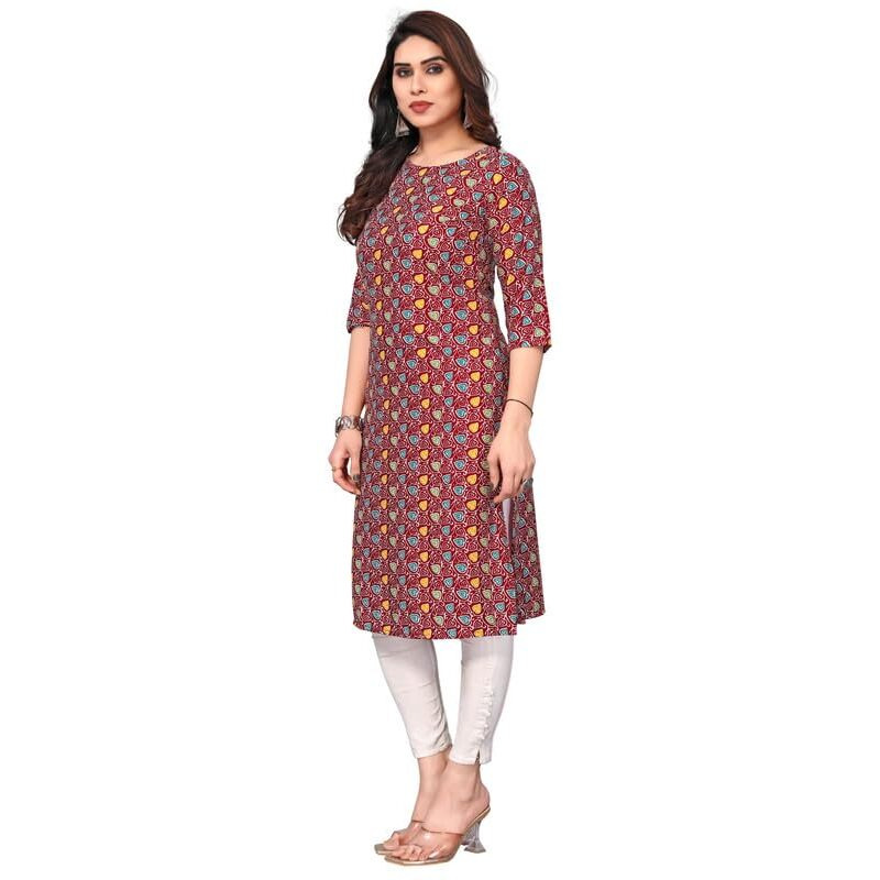 KHILORI Women's Printed Regular Kurta 4 Crepe Kurti 46-47-48-49 XL_Multi