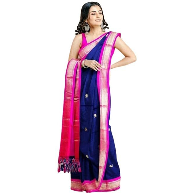 Florely Women's Paithani Cotton Silk Saree With Unstiched Blouse Piece