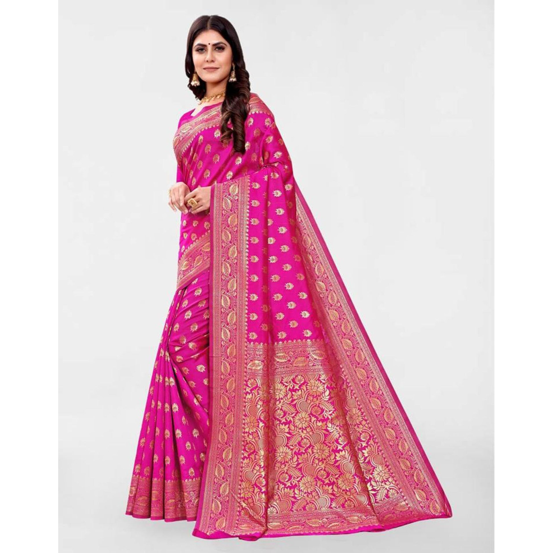 SAMAH Women's Jacquard Art Silk Saree (3591S312NA_Pink)