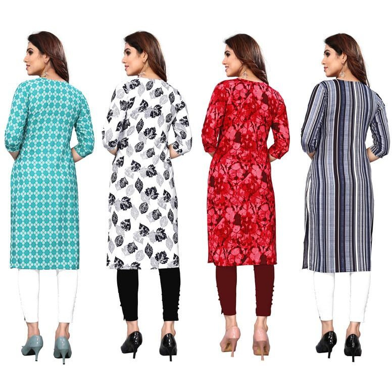 KHILORI Women's Printed Regular Kurta 4 Crepe Kurti 92-93-94-95 M_Multi