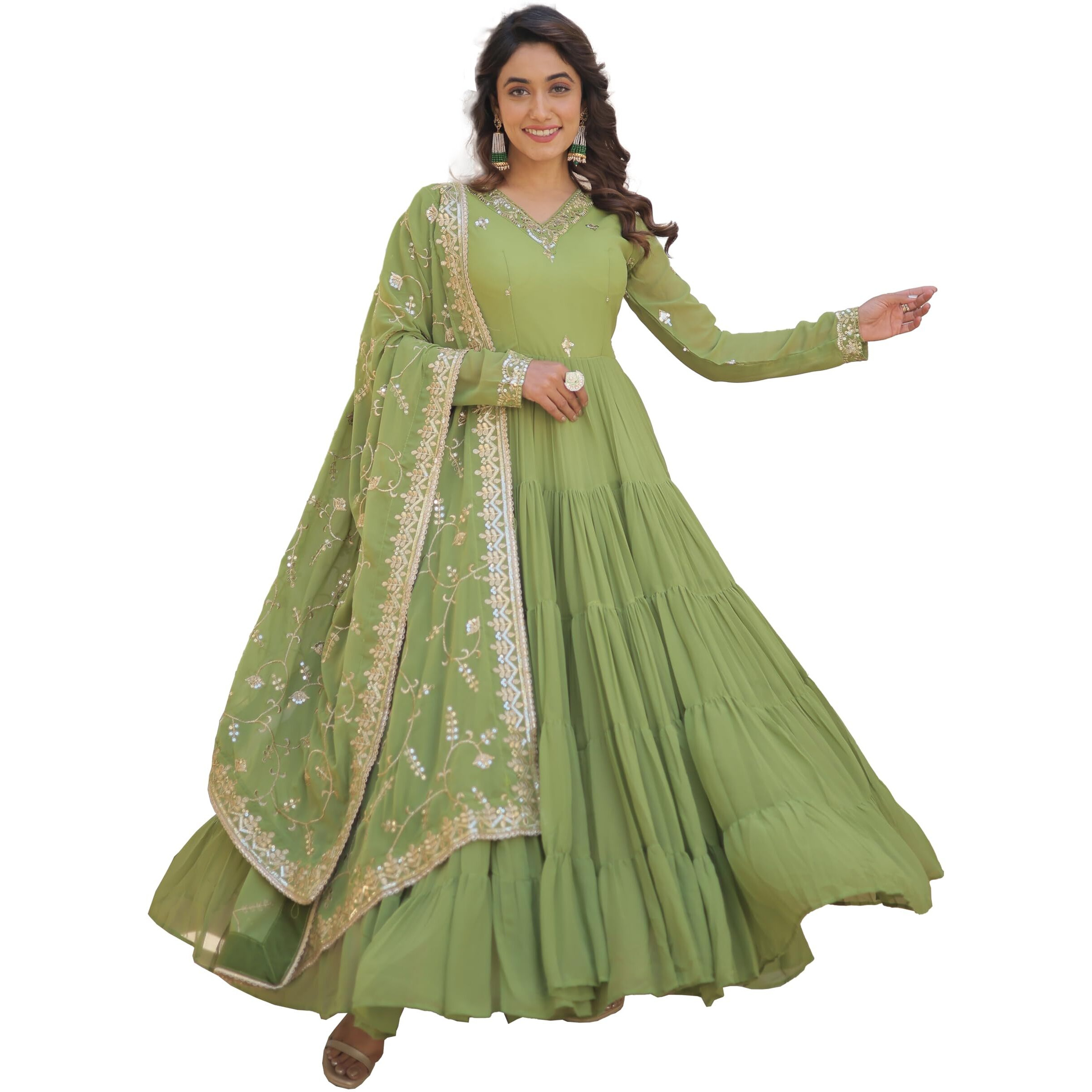 Wedani Georgette Embroidered Work Anarkali Kurta Set for Womens (in, Alpha, 2XL, Regular, Green)