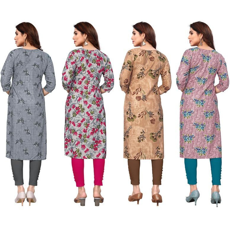KHILORI Women's Printed Regular Kurta 4 Crepe Kurti 37-38-39-40 M_Multi