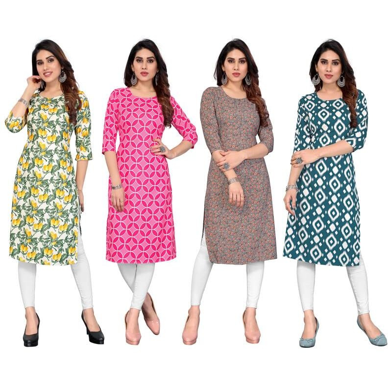 KHILORI Women's Printed Regular Kurta 4 Crepe Kurti 17-18-19-20 M_Multi