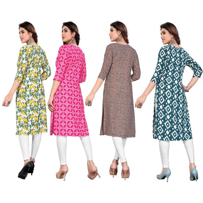 KHILORI Women's Printed Regular Kurta 4 Crepe Kurti 17-18-19-20 M_Multi