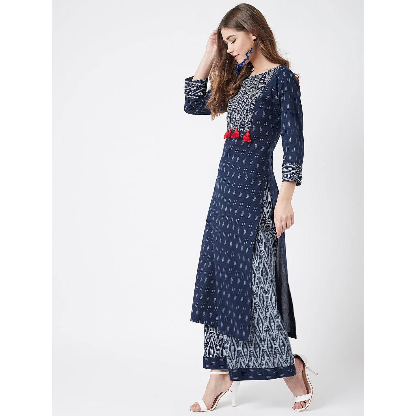 Tissu Women's Cotton Regular Kurta Palazzos Set (Tis-560-56_Indigo_8XL)