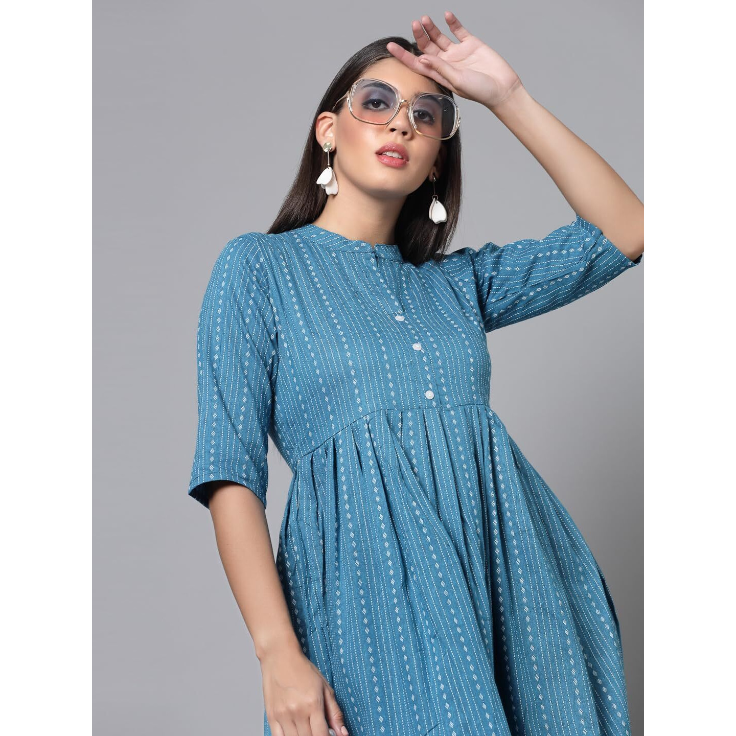 VINCHIC Anarkali Pure Cotton Stripes Kurti|Kurti for Women||Bollywood KurtiKurta Blue