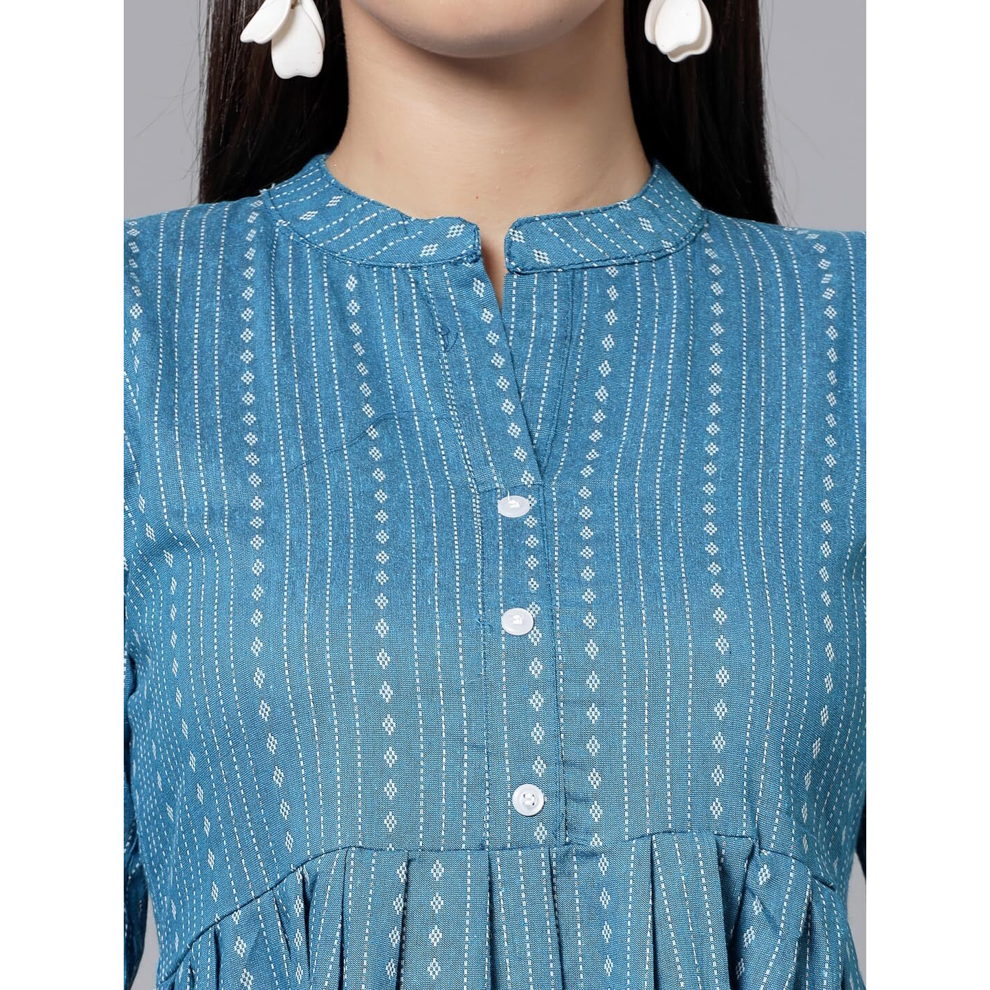VINCHIC Anarkali Pure Cotton Stripes Kurti|Kurti for Women||Bollywood KurtiKurta Blue