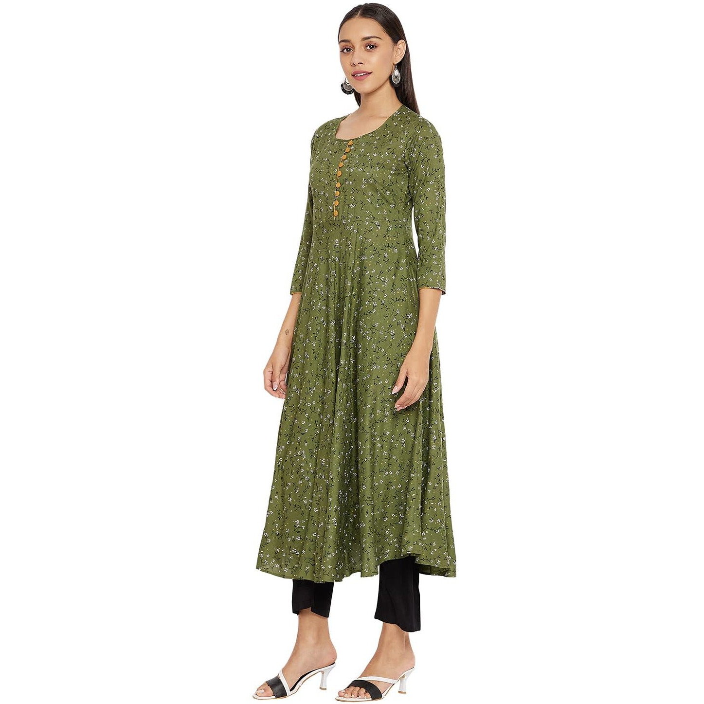 Tissu Women's Rayon Green & Black Floral Printed Kurta 2101_Green_S