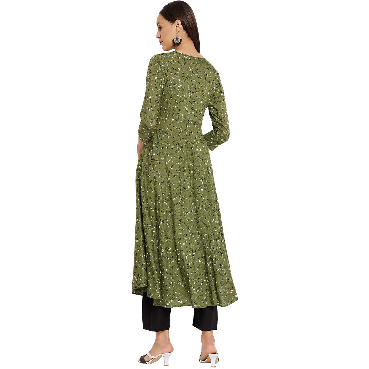 Tissu Women's Rayon Green & Black Floral Printed Kurta 2101_Green_S