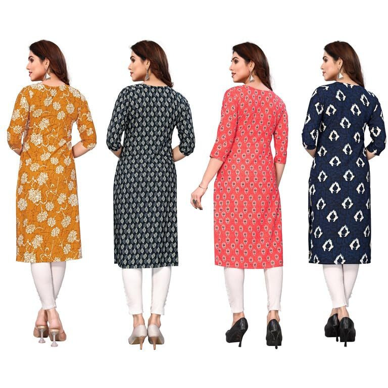 KHILORI Women's Printed Regular Kurta 4 Crepe Kurti 47-48-49-50 M_Multi