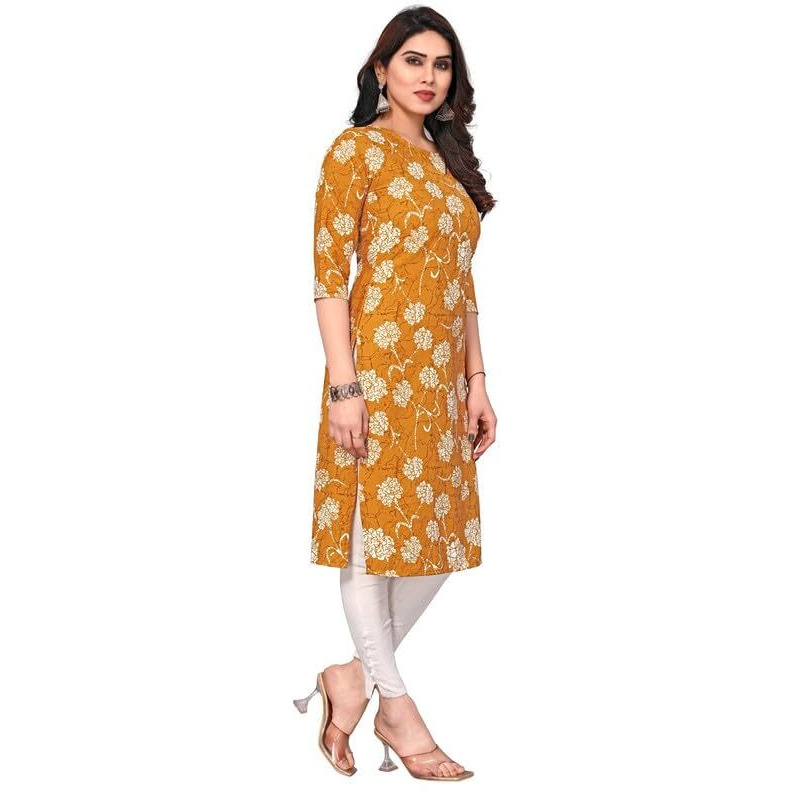 KHILORI Women's Printed Regular Kurta 4 Crepe Kurti 47-48-49-50 M_Multi
