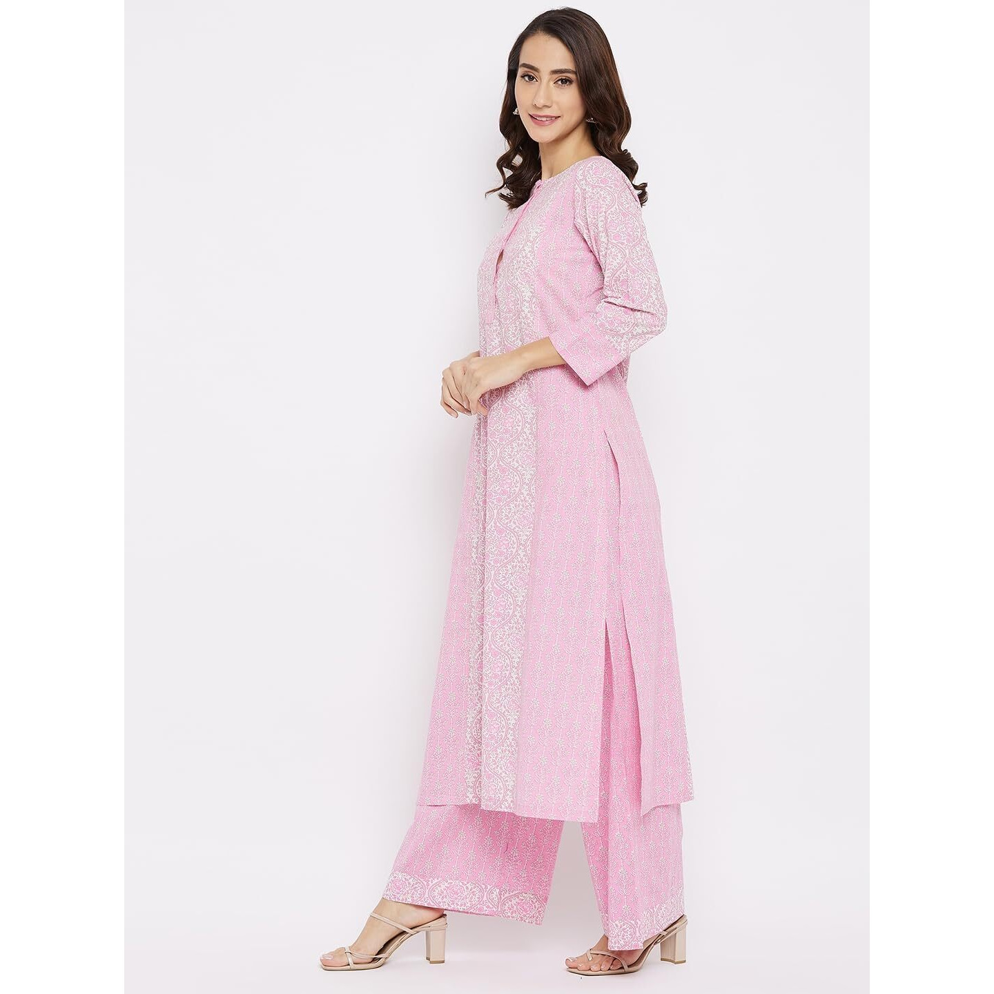 Tissu Women's Cotton Pink & white Floral Printed Kurta with Palazzo (Tis-603_Pink_5XL)