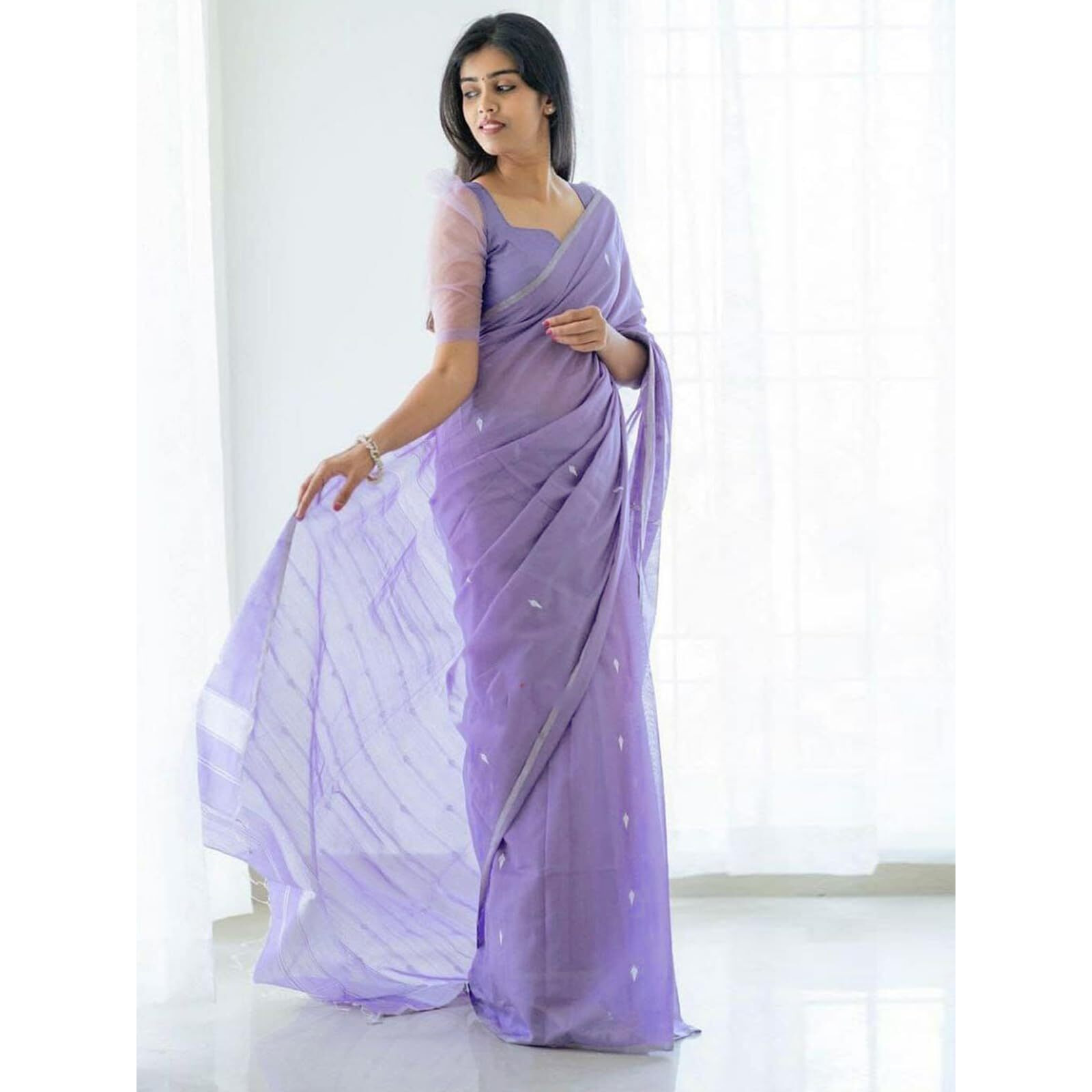 Satrani Women's Poly Cotton Jacquard Saree with Unstitched Blouse Piece (3260S136N_Lavender2)