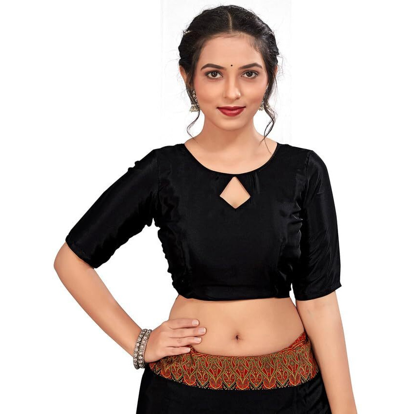 Satrani Women's Silk Crepe Printed Saree with Unstitched Blouse Piece (3441S3023N_Black1)