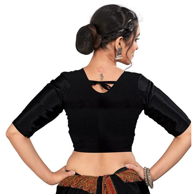 Satrani Women's Silk Crepe Printed Saree with Unstitched Blouse Piece (3441S3023N_Black1)