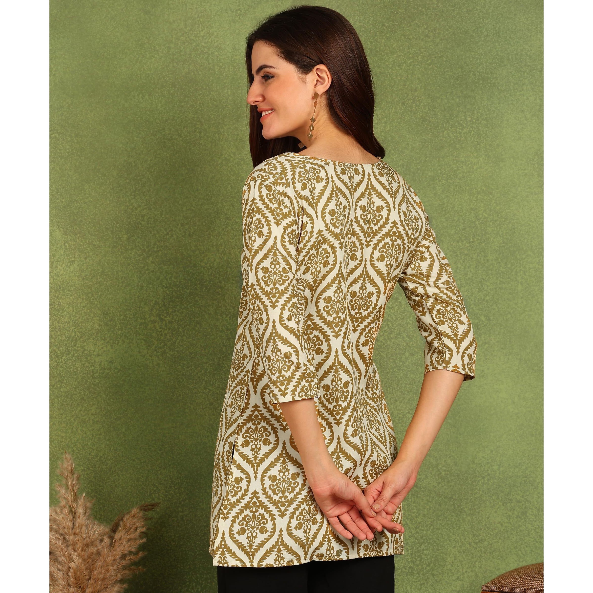 AAYLA Poly Rayon Golden Color Short Kurti for Women&Girls