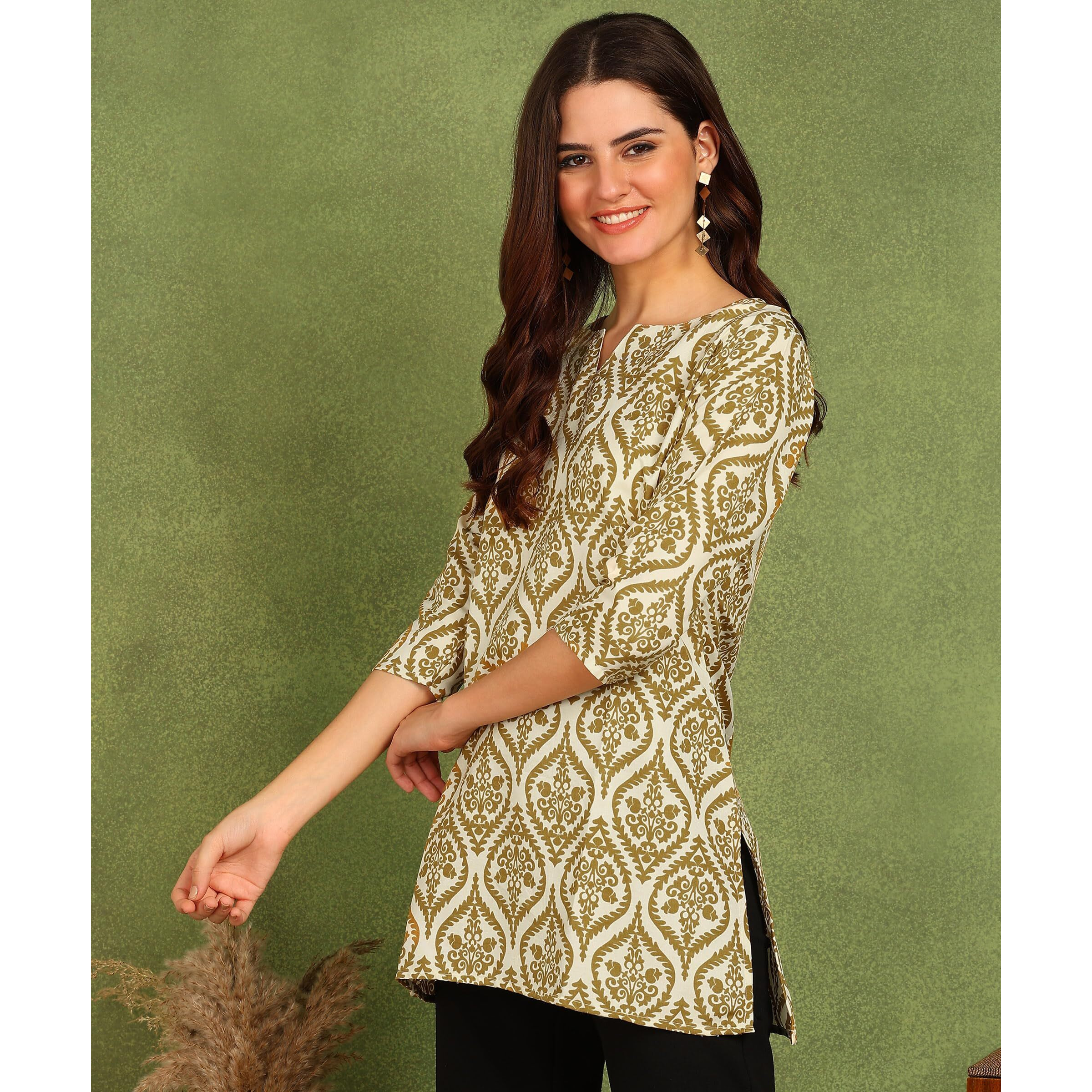AAYLA Poly Rayon Golden Color Short Kurti for Women&Girls