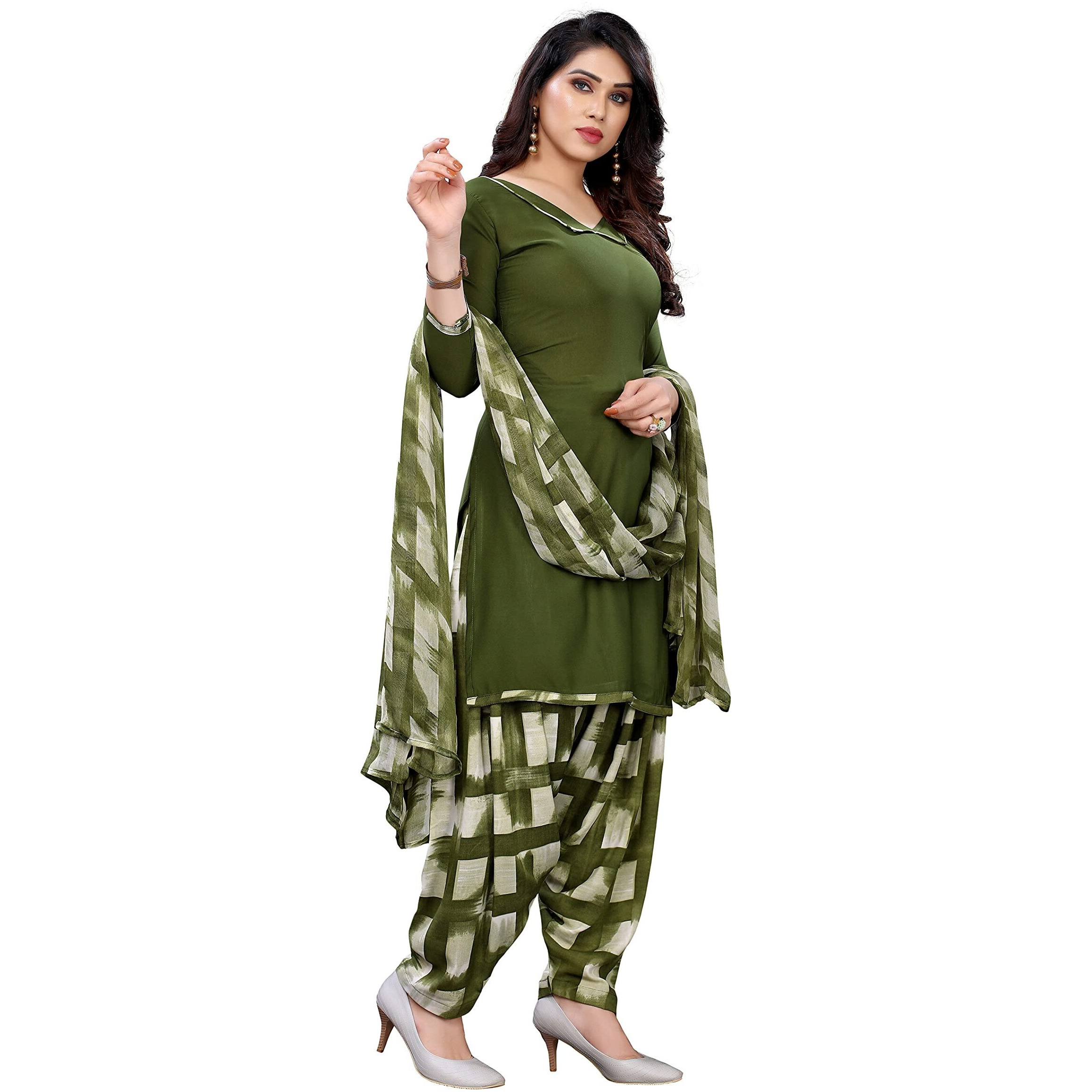 Yashika Women's Crepe Dress Material (FORAM Mehandi Free Size)