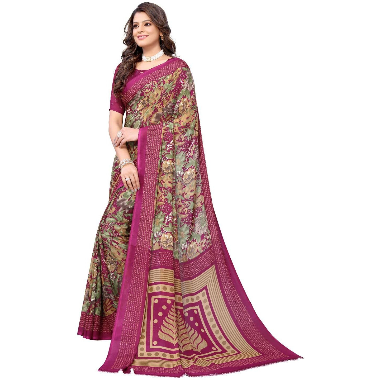 Yashika Women's Georgette Saree With Unstitched Blouse Piece (Kumud Wine_W_Purple)
