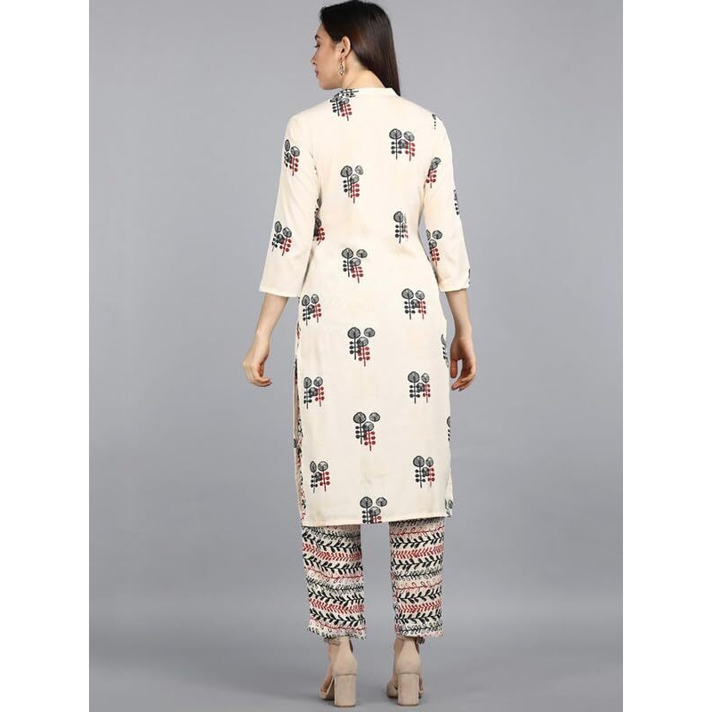 Vaamsi Women's Polycrepe Printed Kurta Pant Set (PKSET1008AB_XXL_Off White)