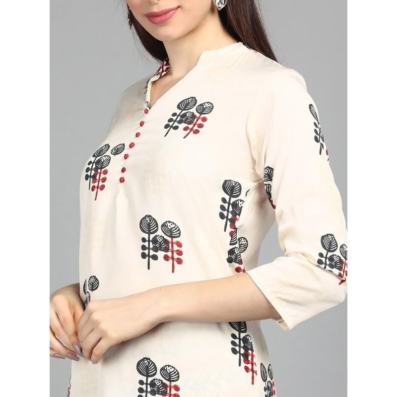Vaamsi Women's Polycrepe Printed Kurta Pant Set (PKSET1008AB_XXL_Off White)