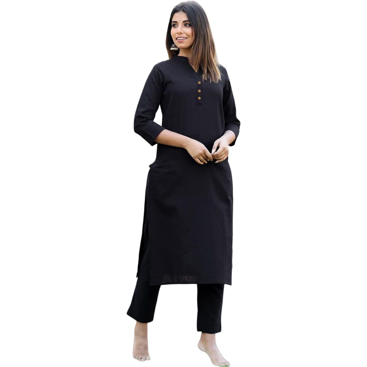 Bollyclues Women's Rayon Solid Straight Kurta with Pant(RA-04) Black