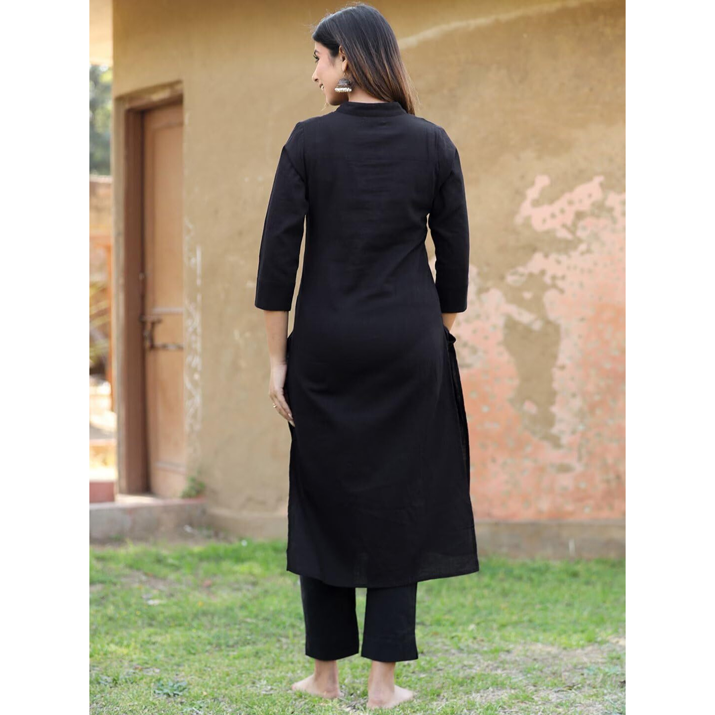Bollyclues Women's Rayon Solid Straight Kurta with Pant(RA-04) Black