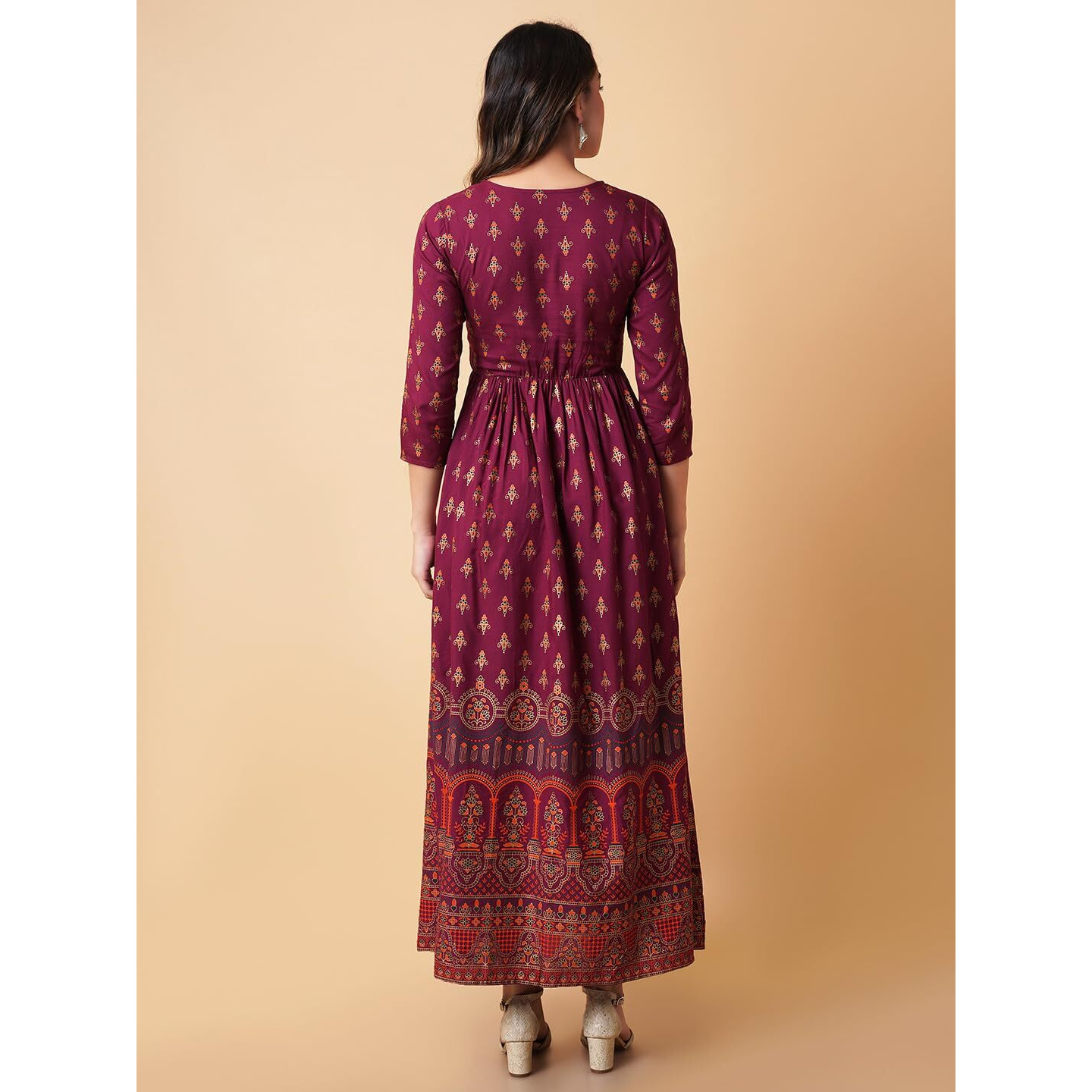 Daevish Women's Printed Ankle Length Flared A-line Kurta|Maxi Length Kurta